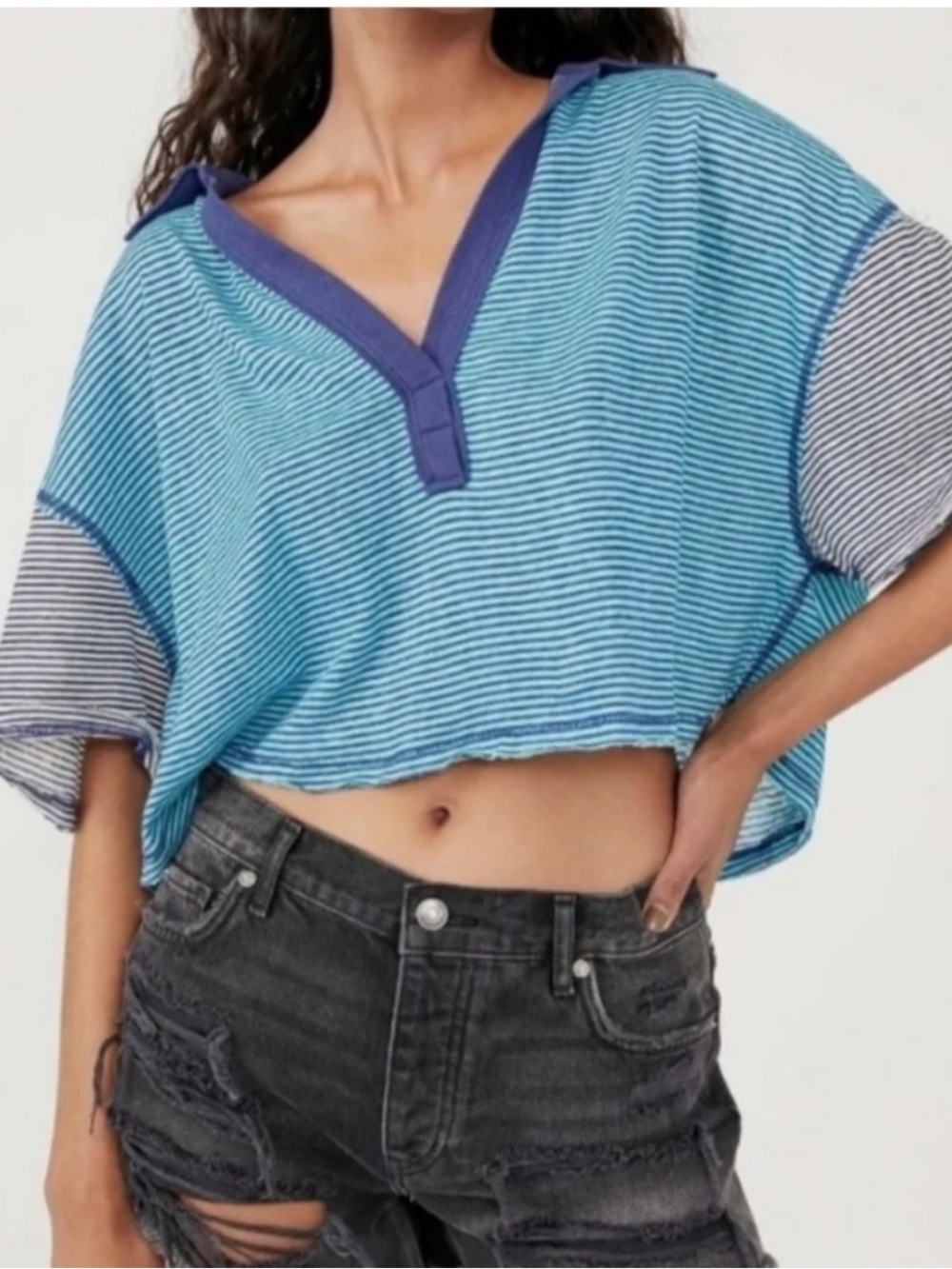 Free People ON A BOAT BOXY POLO TOP SIZE LARGE - Picture 4 of 15